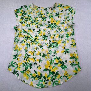 Lily White Womans Size Small Lemon print Flowy style Patch pocket Rounded hem